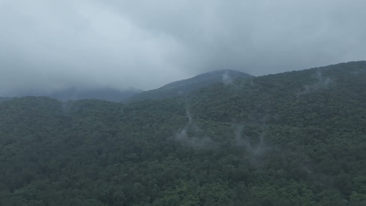 Low cloud moving across forested hills in Alluri